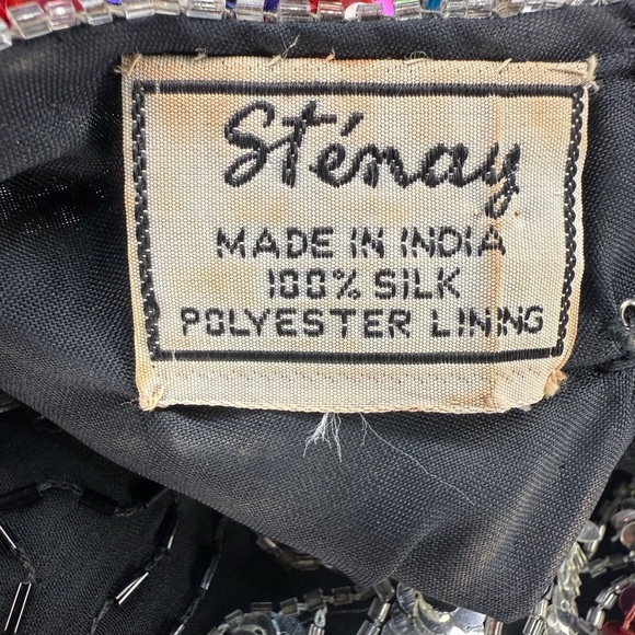 ✨ Vintage 1980s Stenay Black Silk Beaded Dress – Made in India ✨ - Picture 12 of 13